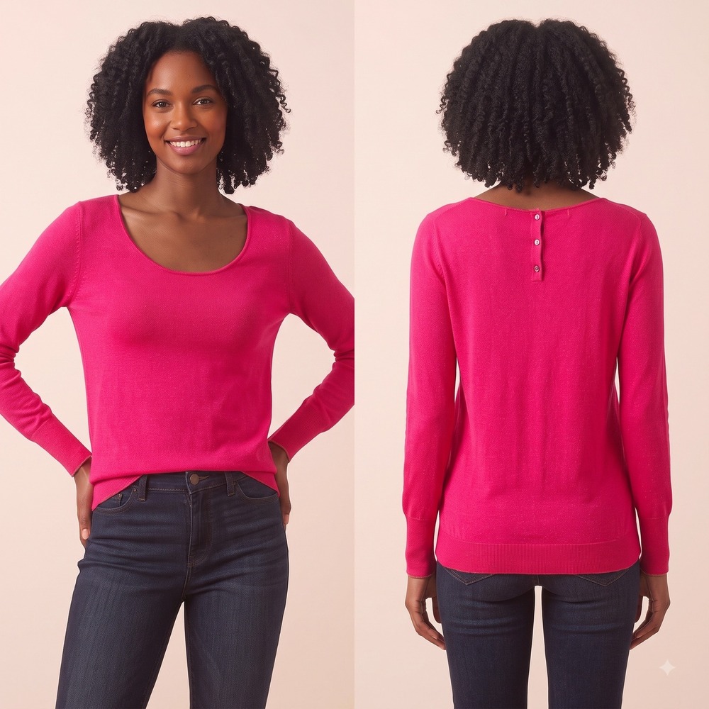 Ann Taylor LOFT‎ Medium Bright Pink Knit Long Sleeve Sweater Back Buttons